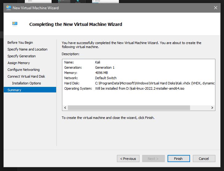 Hyper-V manager New Virtual Machine Wizard