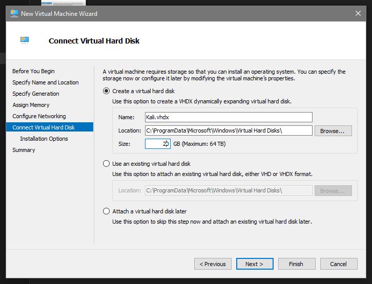 Hyper-V manager New Virtual Machine Wizard