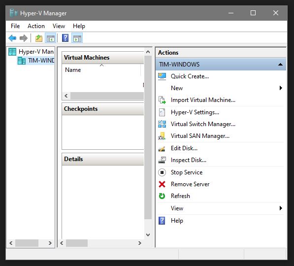 Hyper-V manager main window