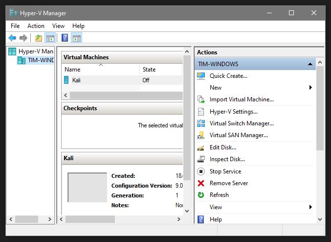 Hyper-V manager New Virtual Machine Wizard