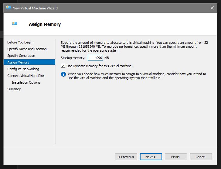 Hyper-V manager New Virtual Machine Wizard