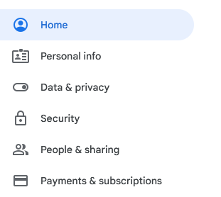 Google account menu