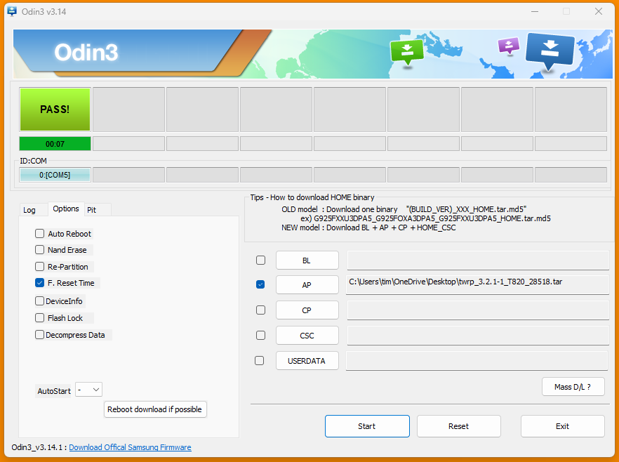 A screenshot of a computer
Odin