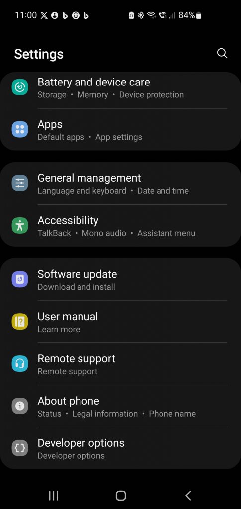 A screenshot of a phone settings. Android