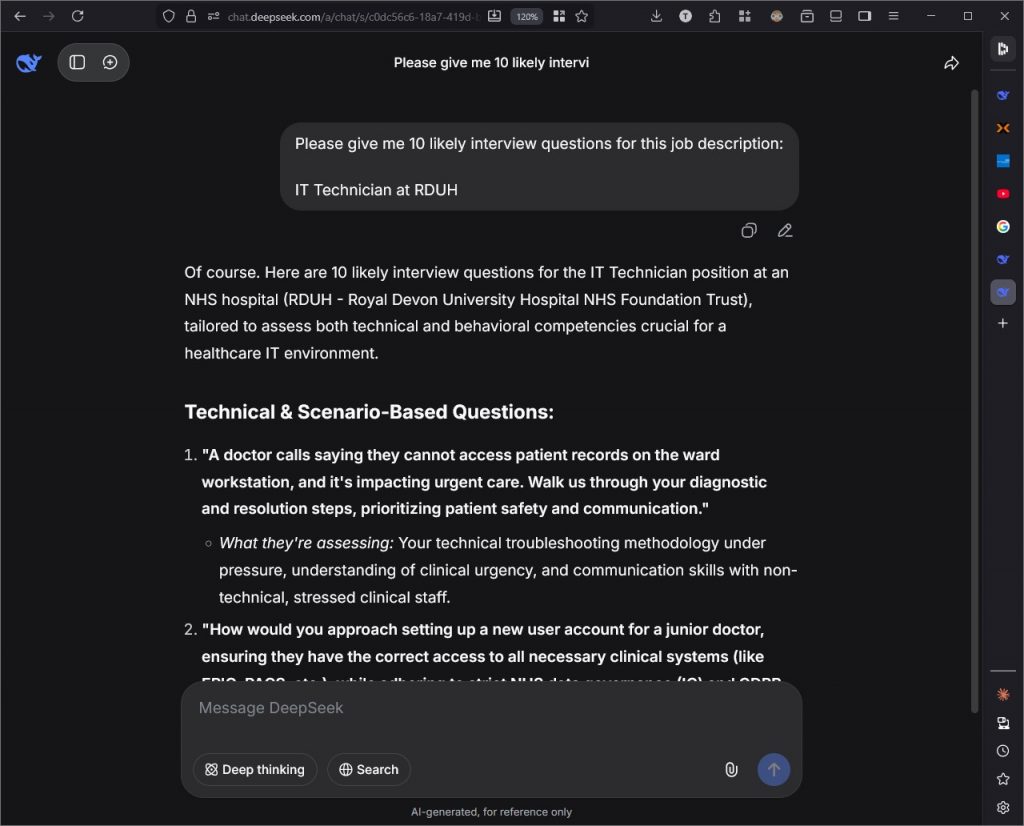 Screen shot for AI Interview Practice Question Responses