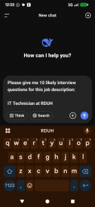 Screen shot for AI Interview Practice Question Responses