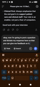 Screen shot for AI Interview Practice Question Responses